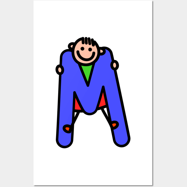 Letter M for Boys alphabet Kids Colorful Cartoon Character Wall Art by funwithletters